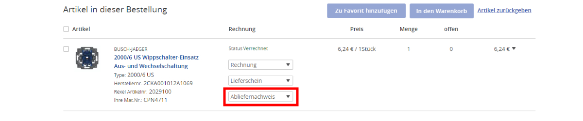 Rexel Germany FAQ - Abliefernachweis finden